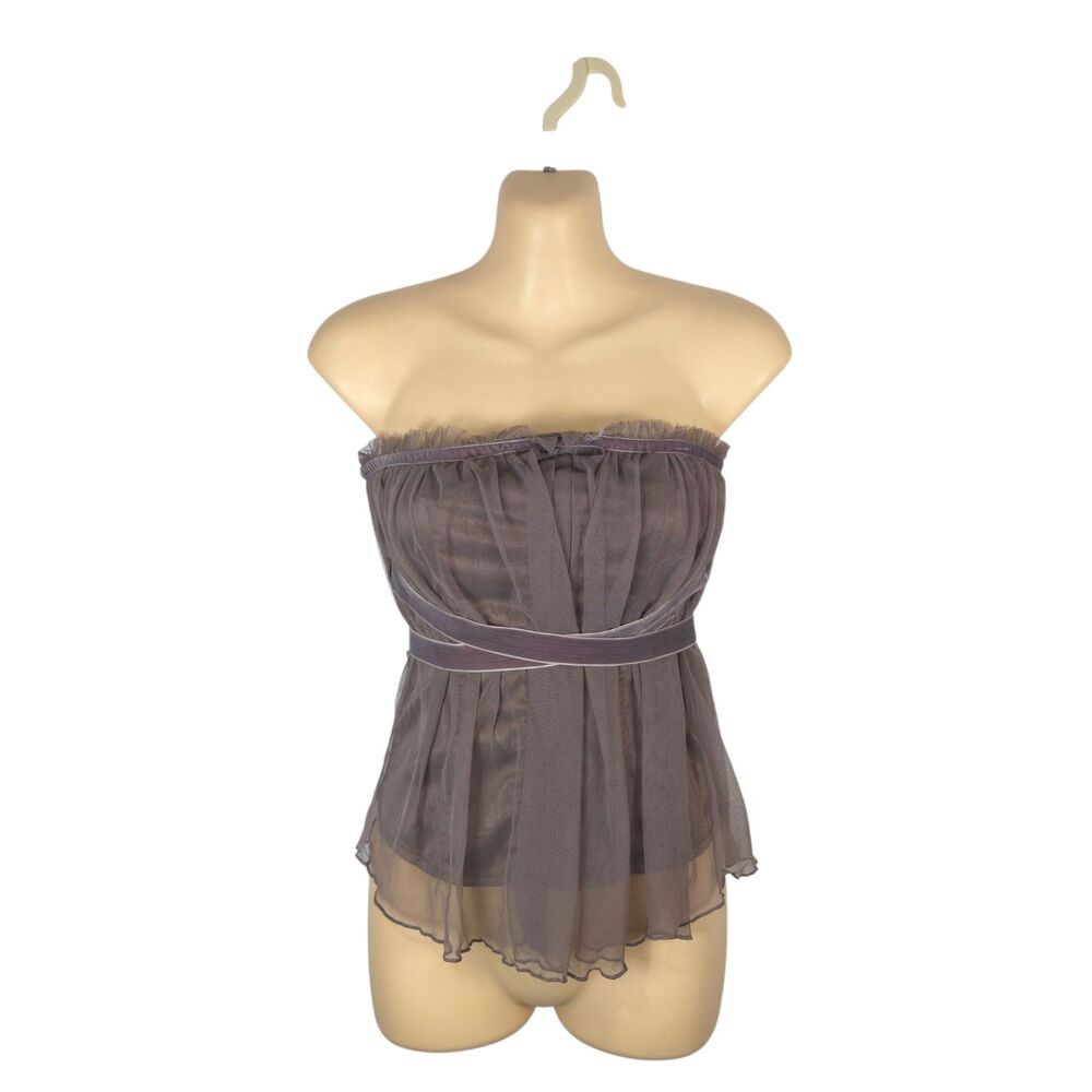 H&M Dark Dusty Plum Mesh Strapless Bustier Corset Top Ribbon Waist Size 4
